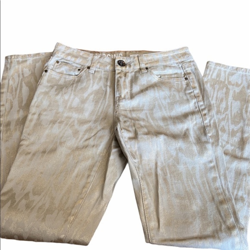 DKNY Jeggin Jeans Gold and Tan Skinny Size 2 Leppard Print